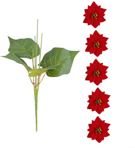 Bouquet de fleurs artificielles rouges - Décoration de Noël avec aspect floral réaliste pour salon, table et arrangements festifs pour embellir l'intérieur sans effort d'entretien