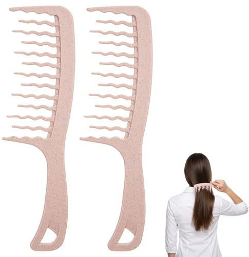 Peine para rizos con puntas anchas y onduladas para hombres y mujeres, peine para rizar, desenreda suavemente el cabello húmedo y seco, peine de peinado y peine de paja de trigo sostenible para rizos