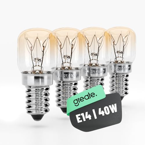 greate E14 Backofenlampe 40W 300 Grad hitzebeständig 300 Lumen 2700K | 4er Pack Glühbirne Backofen Lampe für Ofen, Salzkristalllampe, Mikrowelle, Lavalampe uvm - Birne warmweiß