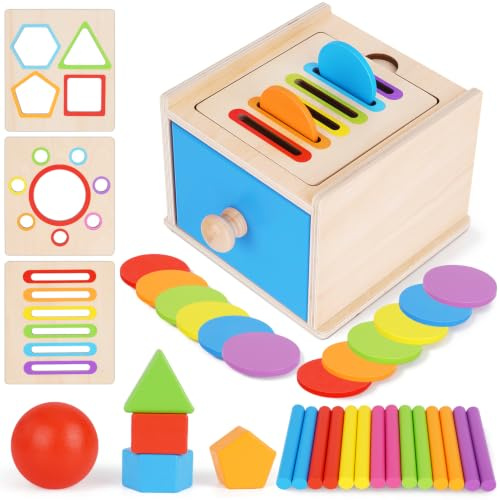 FCSONU Montessori Spielzeug ab 1-3 Jahr|Sortierspiel Feinmotorik Steckspiel | 3in1: Holz Farbe Sortierspiel & Steckspiel ab 1 Jahr | Motorikspielzeug, Geburtstag Geschenk Mädchen 2 Jahre Jungen Baby Toy