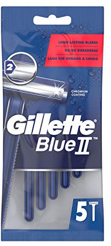 Gillette BlueII Men's Disposable Razors x 5, 2-Blades Razor, Fixed Head