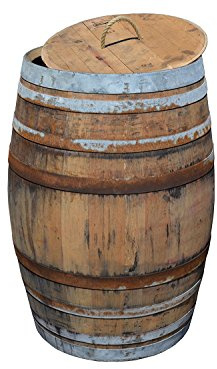 Temesso Regentonne, Regensammler, Weinfass Barrique aus Eiche 225 Liter - rustikal (Regenfass offen + Deckel Kordel)