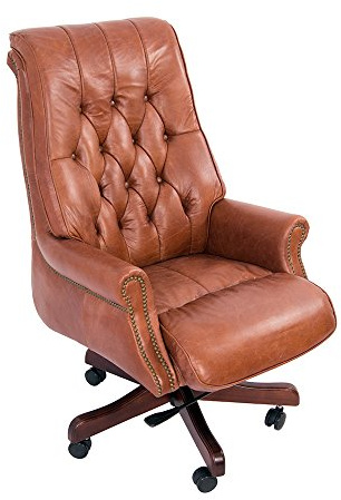 Vintage Line Bürosessel Belford Leder Mocha Chesterfield-Knopfmuster Ledersessel Bürostuhl