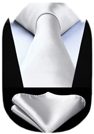 HISDERN White Ties for Men Solid Necktie and Handkerchief Set Wedding Party Classic Tie