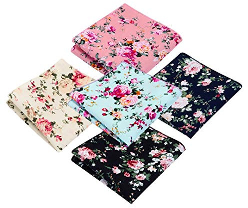 Floral Print Handkerchiefs,100% Soft Cotton Hankie, Assorted 5 Color Pocket Square Gift Idea For Men Boys Costume Accessories