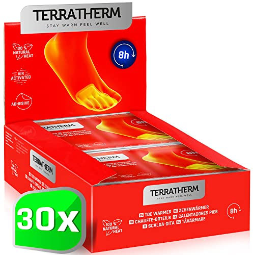 TerraTherm Fußwärmer Pads luftaktiviert - 8h warme Füße - 5, 10 oder 30 Paar - 100% natürliche Wärme - Wärmepads Füße - 30 Paar