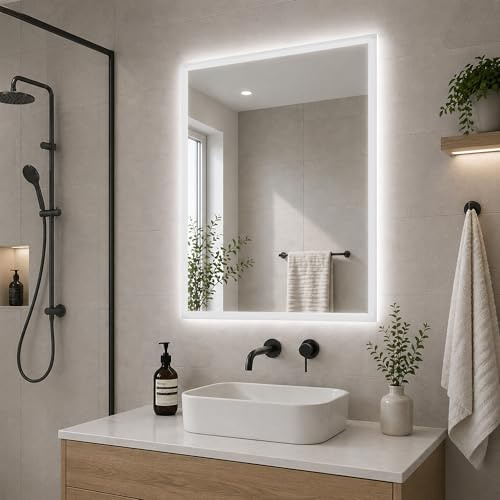 Glendale LED Bathroom Mirror with Motion Sensor & Demister Pad - 390x500mm | Portrait or Landscape Mounting, Wall Mounted, IP44 Rated, Aluminium Frame, Vanity Mirrors, Anti-Fog Function, Modern Style