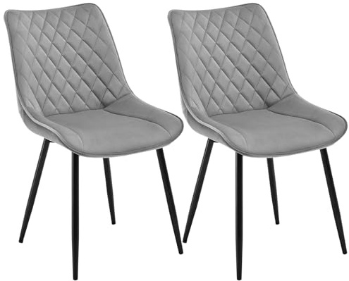 WOLTU Esszimmerstühle 2er Set, Küchenstühle gepolstert | mit Rückenlehne, Sitzfläche aus Samt, Metallbeine, für Esszimmer, Küche, Wohnzimmer, Büro, Hellgrau