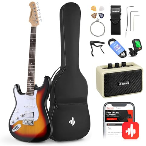 Donner Set di Chitarra elettrica per principianti mancini 39 pollici, pickup S-S-H con amplificatore, borsa, tracolla, corde, accordatore, cavo, plettri, DST100
