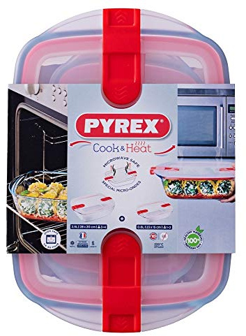 COOK & HEAT SET 2 RECHTH SCHALEN 28X20X8 (2,5L) + 23X15X4 (0,8 L) PYREX 913S065 (5)