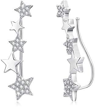 CUOKA MIRACLE Ohrklemme 925 Sterling Silber Zirkon Stern Climber Ohrringe für Damen Ear Crawler Manschette Ohrringe für Mädchen