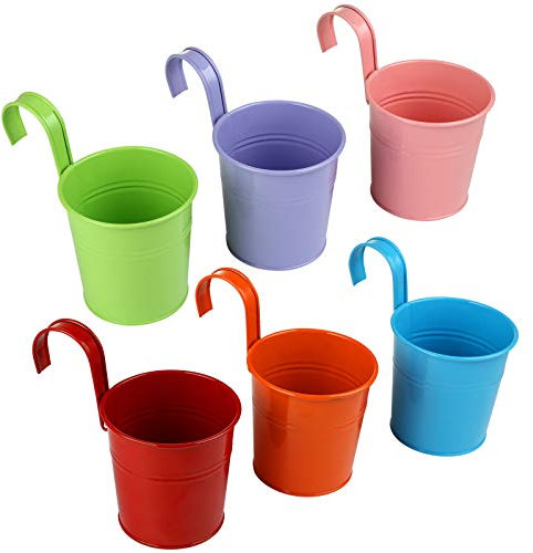 LIHAO 6 x Hängetöpfe Metall Set Pflanztopf Blumentöpfe zum Aufhängen Eisen Hängeblumentöpfe mit abnehmbarem Griff Haken für Blumen Kräuter Sukkulenten Pflanzen