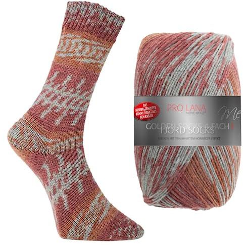 Pro Lana Fjord Socks Farbe 195, Sockenwolle musterbildend, Wolle Norwegermuster zum Stricken, 100g, 400m