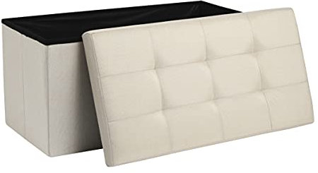 AKA Storage Ottoman, Padded Foldable Bench, Chest with Lid, Holds up to 300 kg, for Bedroom, Hallway, Living Room (Beige Linen, 76cm x 38cm x 38cm)
