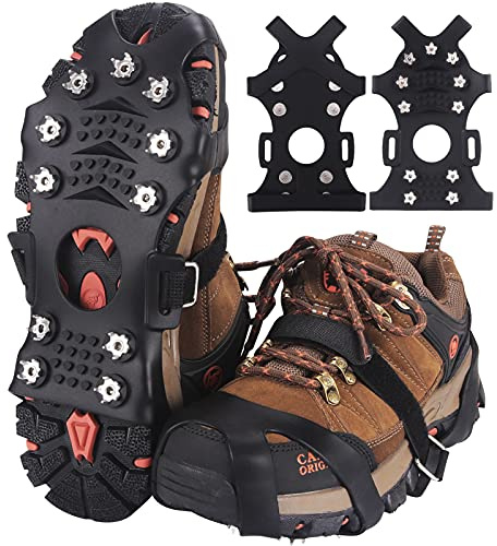 Trusiel Spikes für Schuhe, Schuhspikes 11-Stud Ice Klampen Schuhkrallen Schneeketten Spikes Steigeisen Slip-on Stretch Schuhe Spikes für EIS und Winter Outdoor Sports Klettern (Schwarz, S)