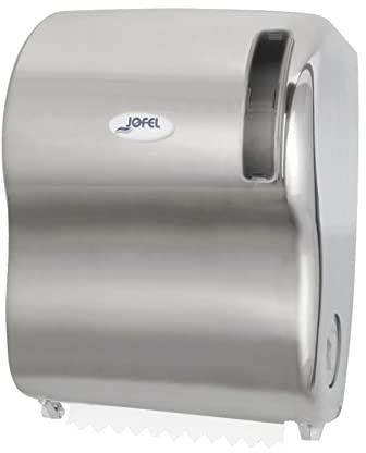 Jofel - Dispensador de Papel Bobina en Continuo, Diametro MAX. 210mm, Servicios Pre-Cortados de 27cm, sin Palanca, Máxima Higiene y Ahorro, Carcasa de Acero Resistente, Inoxidable Brillo G59500