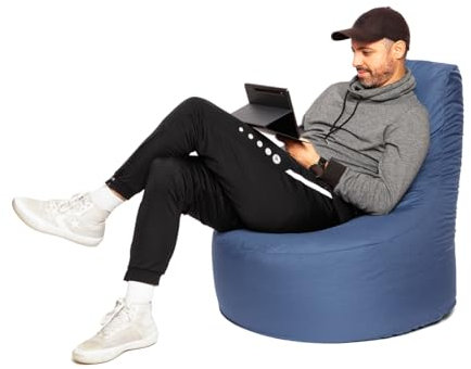 PATCH HOME Gamer Sessel mit Reißverschluss Lounge Kissen Sitzsack Sitzkissen Bean Bag In & Outdoor geeignet fertig befüllt (Ø 75cm x Höhe 80cm mit Reißverschluss, Blaugrau)