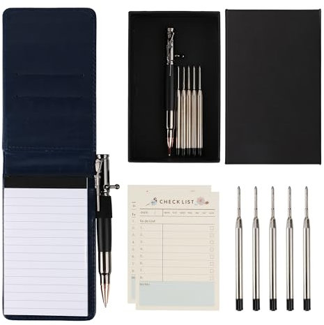 SMOOTHERPRO Mini Notizblock Halter Set | 9 Stück | Einschließlich Bolt Actionstift 5 Stiftminen 50 Blatt Notizbuchpapier 60 Blatt Aufgabenlisten und 60 Blatt Wochenplaner | Blau (MN135BL)