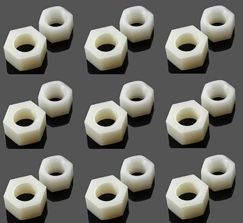 TERF® M8 Hex Hexagon Nut M8 (8mm) White Nylon Hex Full Nuts - Pack of 10