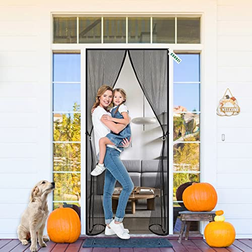 Cortina Mosquitera Puerta Magnética, 175 x 235 cm Malla Ultra Fina, Cierre Magnético Automático, Cinta Sin Taladros, Mosquitera para Puerta de Pasillo Puerta Negro
