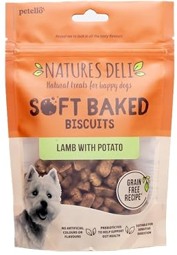 Natures Deli Soft Baked Biscuits Lamb with Potato Dog Treats, Oven Baked Grain Free Low Fat Treats for Dogs - 100 g