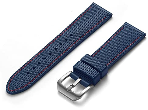 Crafter Blue UX05 Straight End Watch Band Rubber Strap Replacement for All 20mm Width Lug Watches, Navy with Red Thread
