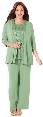 Catherines Women's Plus Size 3-Piece Lace Gala Pant Suit - 22 W, Sage