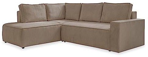 MIUFORM Brave Dave L mit Bettkasten | 6 Sitzer Ecksofa | L-Form Links | 247 x 194 x 87cm Couch | Klappsofa mit Schlaffunktion | Schlafsofa klappbar (Taupe)