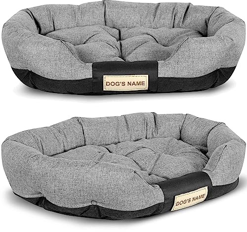 EDANTI Hundebett, Hundesofa, Hundekissen, Hundekörbchen, Laufstall, Liege, Personalisierte, Grau, Oval (100x75 cm)