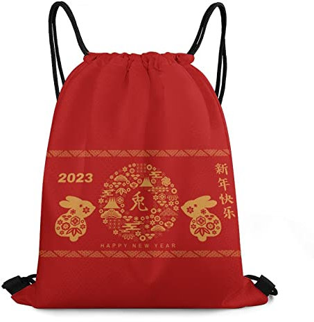 385 Tunnelzug Gymsack Jahr Des Kaninchens Frohes Chinesisches Neujahr 2023 Kordelzug Rucksack Mädchen Kordelzug Sportbeutel Erwachsene Gymnastikbeutel, Für Strandurlaub, Schwimmen, Reisen