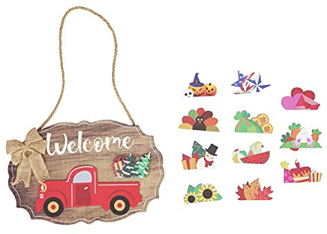 Panneau De Bienvenue En Bois, Avec 12 Icônes Saisonnières Interchangeables Plaque Murale à Suspendre Pour Porte D'entrée Panneau De Bienvenue Panneau De Porte Décor à Suspendre Panneau à Suspendre