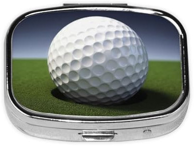 Pillendose mit Golfball-Design, tragbar, Metall, 2 Fächer, kleine Tablettendose für Geldbörse oder Tasche, Medizin, Vitamin-Organizer, einzigartiges Geschenk