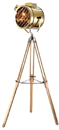 BPILOT Floor Lamp Stainless Steel Lampshade Floor Lamp with Wooden Tripod Portable Standing Lamp Floor Light for Living Room Bedroom Standing Lamp (Color : A-Gold+Wood Color)