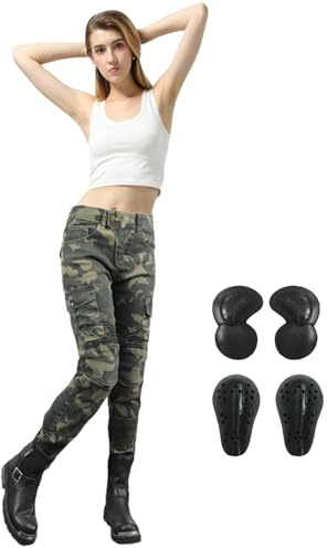 HULG Damen Motorradhose Mit Protektor, Camouflage-Motorradhose, XXS-M Stretch-Motorradhose