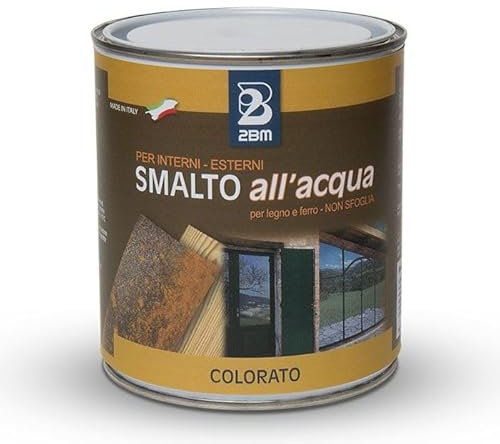 2BM Smalto Acrilico all'Acqua Lucido Bianco RAL 9010 Resistente, Per Esterni e Interni | Applicabile su Lamiere, Ferro, Ghisa, Intonaci, Carton gesso e Legno | Formato 0,75 lt.