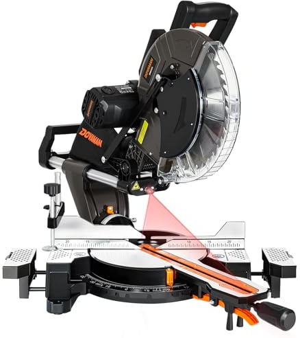 DOVAMAN 12-Inch Dual-Bevel Miter Saw, Compound Sliding Miter Saw, Ambidextrous Operation, 3800RPM, 4.2 x 13in Cutting Capacity, Laser Guide, 0-45° Bevel & Miter Cut, 9 Positive Stops, 15-Amp Corded