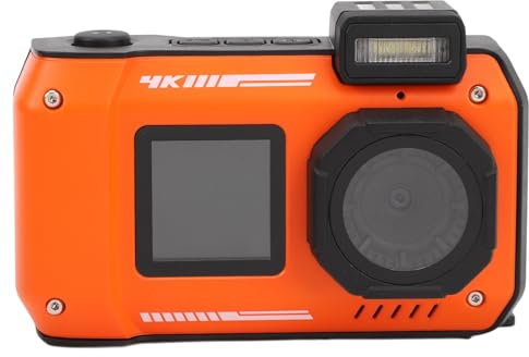 Caméra Sous-Marine 4K, Appareil Photo Numérique Étanche 33 Ft, Double Écran Selfie avec Double Focus Réglable 65MP, Antipoussière, Antichoc Flottant, Caméra Flottante, pour (ORANGE)