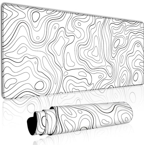 MATKING XXL Gaming Mauspad Weiß (800x300x3mm) - Wasserdichtes Schreibtischunterlage mit Genähten Kanten, rutschfeste Desk Mat für Gamer & Homeoffice | Topographische Karte Design