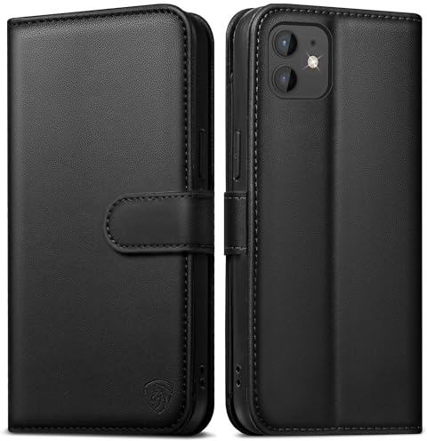 Handyhülle für iPhone 12 Hülle iPhone 12 Pro hülle [Mit 1 Stück Panzer Schutz Glas][Kartenfächer][RFID Blocker][Standfunktion]Klapphülle Lederhülle für iPhone 12/12Pro Stoßfeste Schutzhülle,Schwarz