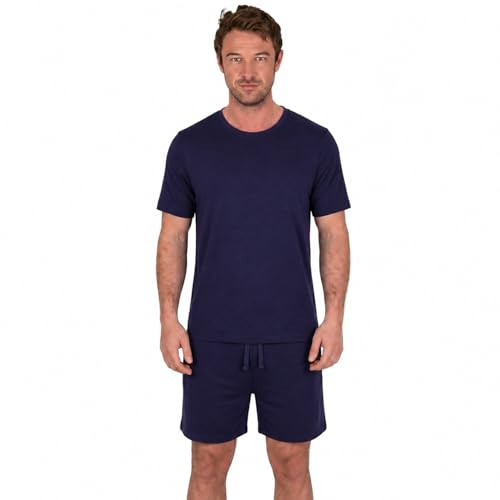 Light & Shade Men’s Loungewear Set T-Shirt & Shorts Cotton Pyjamas with Drawstring Waist Casual Nightwear Set (Navy, XXL)
