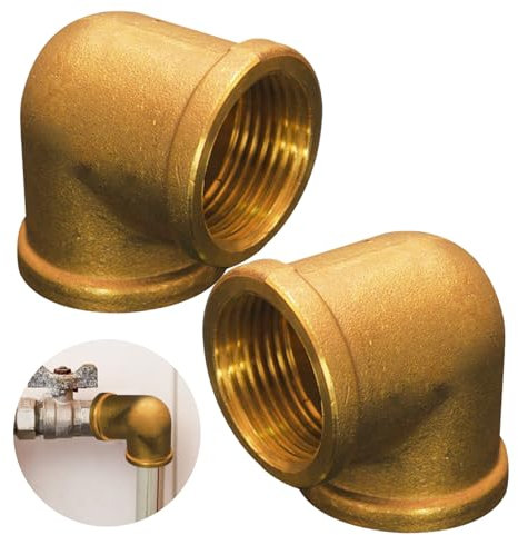 Beatific Lot de 2 équerres en laiton 90°, 3/4 IG/IG, 3/4 coude en laiton 90 degrés, filetage en laiton 90 °, filetage intérieur 3/4, coudes de tuyau en laiton pour installations d'irrigation
