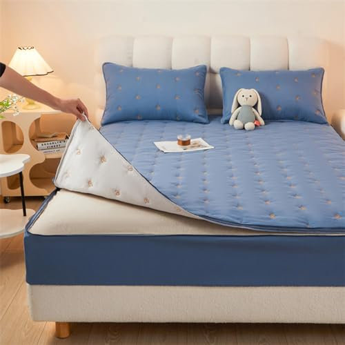 Housse de protection de matelas à fermeture éclair personnalisable pour lit simple/double/king size, housse respirante avec épaisseur à 360°, ajustement tout compris, lavable et bleu, 90 x 190 + 25 cm
