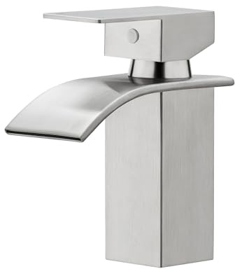 BESy Wasserfall Auslauf Badezimmer Waschtischarmatur, Einhebel-Waschtischmischbatterie, RV Waschbeckenarmatur, Edelstahl, Gebürstetes Nickel | Waschtischarmatur Armatur Waschbecken Badezimmer Mischbatterie Einhebelmischer, Wassersparend, Energiesparend