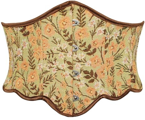 Scarlet Darkness Korsett för damer, korsettbälte med blommigt tryck, korsett i renässansstil, snörning på baksidan, brett bälte i vintagestil, bälte i medeltida stil, Brun, 14