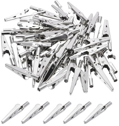 sourcing map 50Pcs Metal Alligator Clips 51mm Nickel Plated Spring Clamp Mini Alligator Clips for Laboratory Battery Electric Testing and DIY Craft Multi-Function Clamp