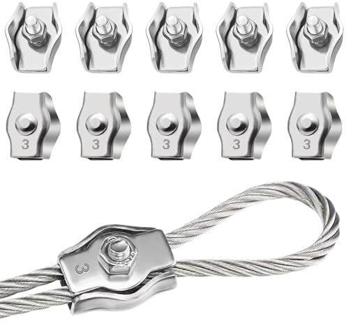 10 pezzi M3 Morsetto per fune metallica, morsetti per fune metallica da 3 mm, morsetto per cavi in acciaio inox 304, fune metallica, per fune di acciaio, tendicinghi, tendicinghi, tenda fissa