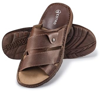 ESTRO Sandales Homme Cuir Été - Mules Homme Cuir Été Sandale Hommes avec Semelle Antidérapante s5 (43 EU, Marron)