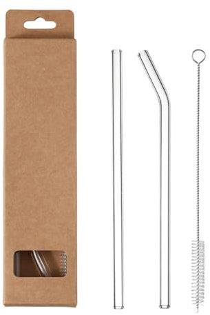 1 Set Pailles en Verre Réutilisables Courbées et Droites Avec Brosses de Nettoyage pour Jus et Cocktail - 20cm de Longueur (A)