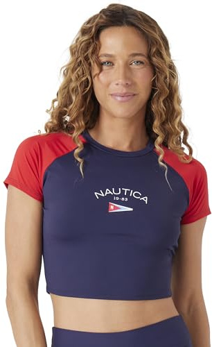 Nautica Rashguard för kvinnor – snabbtorkande, UPF-skydd, simning, pool, strand, vandring, yoga, volleyboll, racervaktskjorta, djuphav, M, Djuphav, M