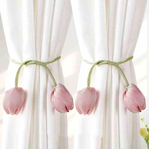 champracer 2 Stück Vorhang Raffhalter, Niedlich Tulpe Gardinenclips Vorhanghalter, Bunte Blumen Raffhalter für Vorhänge, Gardinen Seil für Haus Kinderzimmer Deko (C)